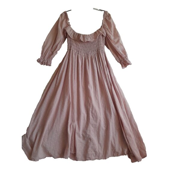 Womens Boho Swiss Dot Smocked Milkmaid Peasant Cottagecore Sz Large 12/14 Dress - Picture 3 of 8